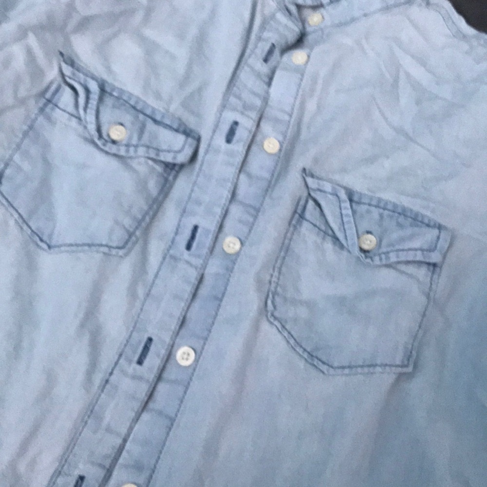 Button down denim look top long sleeve